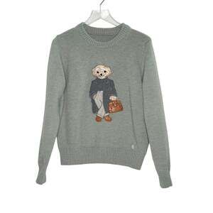 Unbranded Preppy Stylish Bear Tote Sweater M Womens Gray Crew Neck *flaw